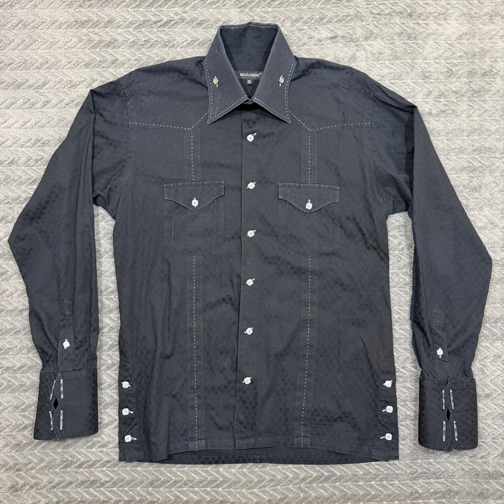 Bogosse Dress Shirt Men 3 Black Long Sleeve Button Up Western Casual